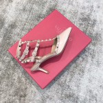 Valentino VT Collection Triple Strap Mid Heel 6.5cm Patent Leather Nude Pink