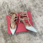 Valentino VT Collection Triple Strap Mid Heel 6.5cm Patent Leather Blue