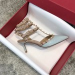 Valentino VT Collection Triple Strap Mid Heel 6.5cm Patent Leather Blue