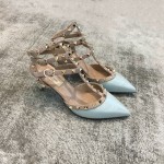 Valentino VT Collection Triple Strap Mid Heel 6.5cm Patent Leather Blue