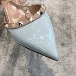 Valentino VT Collection Triple Strap Mid Heel 6.5cm Patent Leather Blue