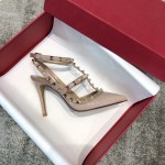 Valentino VT Collection Two Strap Mid Heel 10cm Patent Leather Nude Pink