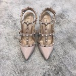 Valentino VT Collection Two Strap Mid Heel 10cm Patent Leather Nude Pink
