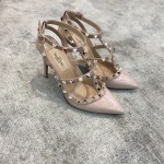Valentino VT Collection Two Strap Mid Heel 10cm Patent Leather Nude Pink