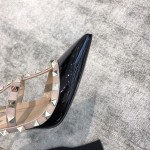 Valentino VT Collection Two Strap Mid Heel 10cm Patent Leather Black