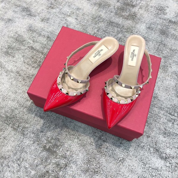 Valentino VT Collection One strap slant heel slipper 6.5CM Patent leather red