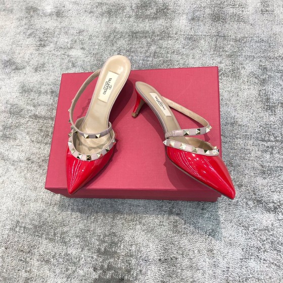 Valentino VT Collection One strap slant heel slipper 6.5CM Patent leather red