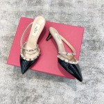 Valentino VT Collection One strap slant heel slipper 6.5CM Patent leather black