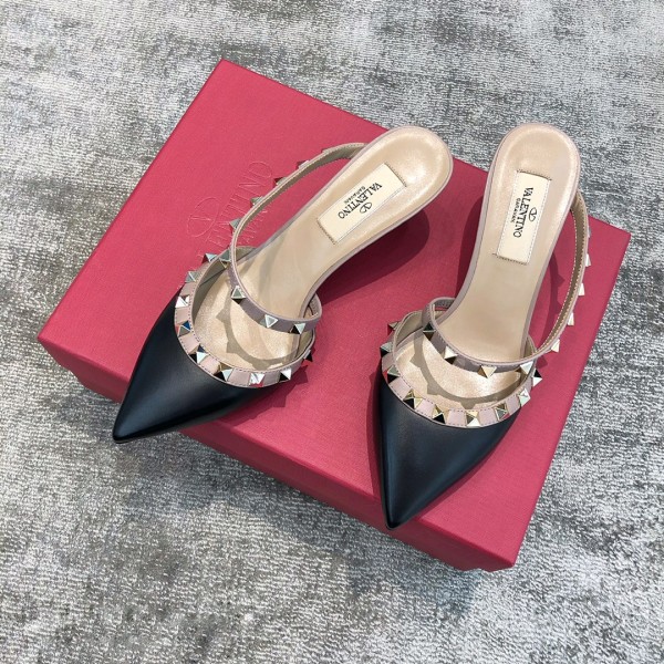 Valentino VT Collection One strap diagonal heel slipper 6.5CM Black nude laces