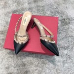 Valentino VT Collection One strap diagonal heel slipper 6.5CM Black nude laces