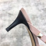 Valentino VT Collection One strap diagonal heel slipper 6.5CM Black nude laces