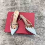 Valentino VT Collection One strap slant heel slipper 6.5CM Patent leather blue