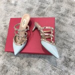 Valentino VT Collection Three Strap Low Heel Slipper 6.5CM Patent Leather Blue