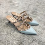 Valentino VT Collection Three Strap Low Heel Slipper 6.5CM Patent Leather Blue