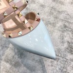 Valentino VT Collection Three Strap Low Heel Slipper 6.5CM Patent Leather Blue