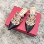 Valentino VT Collection Triple Strap Mid Heel Flip Flop 6.5CM Black Nude Strap