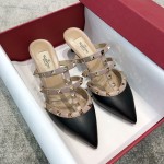 Valentino VT Collection Triple Strap Mid Heel Flip Flop 6.5CM Black Nude Strap