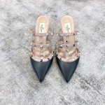 Valentino VT Collection Triple Strap Mid Heel Flip Flop 6.5CM Black Nude Strap