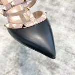 Valentino VT Collection Triple Strap Mid Heel Flip Flop 6.5CM Black Nude Strap