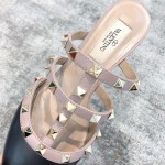 Valentino VT Collection Triple Strap Mid Heel Flip Flop 6.5CM Black Nude Strap