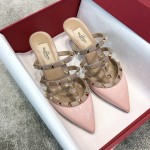 Valentino VT Collection Triple Strap Mid Heel Slipper 6.5CM Patent Leather Pink