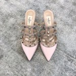 Valentino VT Collection Triple Strap Mid Heel Slipper 6.5CM Patent Leather Pink