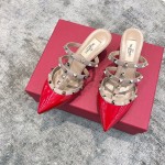 Valentino VT Collection Triple Strap Mid Heel Slipper 6.5CM Patent Leather Red