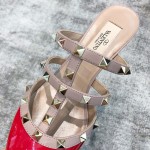 Valentino VT Collection Triple Strap Mid Heel Slipper 6.5CM Patent Leather Red