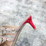 Valentino VT Collection Triple Strap Mid Heel Slipper 6.5CM Patent Leather Red