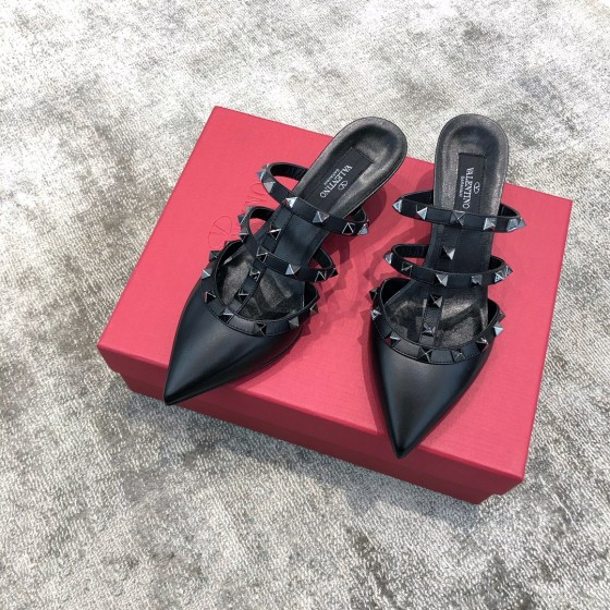 Valentino VT Collection Triple Strap Mid Heel Drag 6.5CM Black