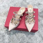 Valentino VT Collection Triple Strap Mid Heel Slipper 6.5CM Patent Leather Nude Pink