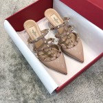 Valentino VT Collection Triple Strap Mid Heel Slipper 6.5CM Patent Leather Nude Pink