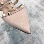 Valentino VT Collection Triple Strap Mid Heel Slipper 6.5CM Patent Leather Nude Pink