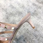 Valentino VT Collection Triple Strap Mid Heel Slipper 6.5CM Patent Leather Nude Pink