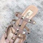 Valentino VT Collection Triple Strap Mid Heel Slipper 6.5CM Patent Leather Nude Pink