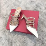 Valentino VT Collection Triple Strap Mid Heel Slipper 6.5CM Patent Leather White