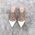 Valentino VT Collection Triple Strap Mid Heel Slipper 6.5CM Patent Leather White