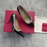 Valentino VT Collection High Heeled Single Shoes 8.5CM Patent Leather Black