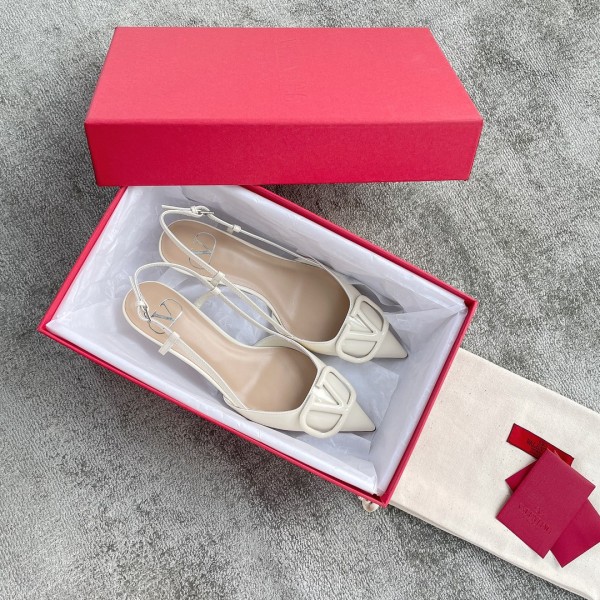 Valentino V Buckle Heel 4CM Kitten Heel White