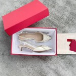Valentino V Buckle Heel 4CM Kitten Heel White