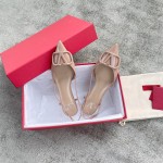 Valentino V Buckle High Heel 4CM Kitten Heel Nude Pink