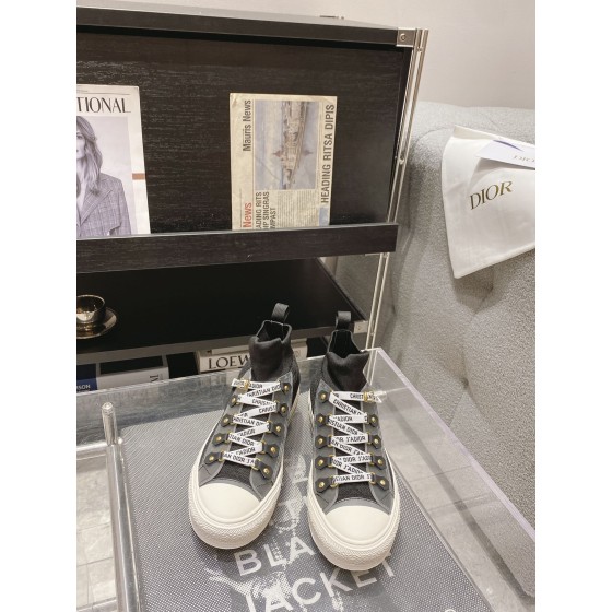 DIOR rattan plaid casual high top shoes fashion board shoes women black