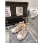 DIOR rattan check casual high top shoes fashion board shoes women nude