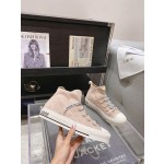 DIOR rattan check casual high top shoes fashion board shoes women nude