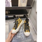DIOR Rattan Check Casual High Top Board Shoes Fashion Board Shoes Yellow Black