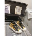 DIOR Rattan Check Casual High Top Board Shoes Fashion Board Shoes Yellow Black
