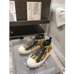DIOR Rattan Check Casual High Top Board Shoes Fashion Board Shoes Yellow Black