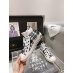 DIOR Rattan Check Casual High Top Board Shoes Fashion Board Shoes Black White