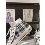 DIOR Rattan Check Casual High Top Board Shoes Fashion Board Shoes Black White