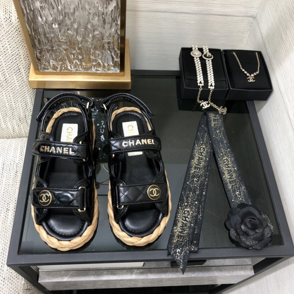 CHANEL 2023 spring and summer latest woven velcro sandals Japan imported woven materials